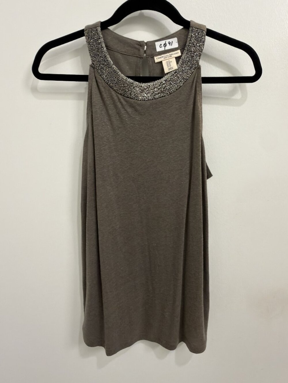 C091 Christian Siriano New York Beaded Collar Halter Tank Top